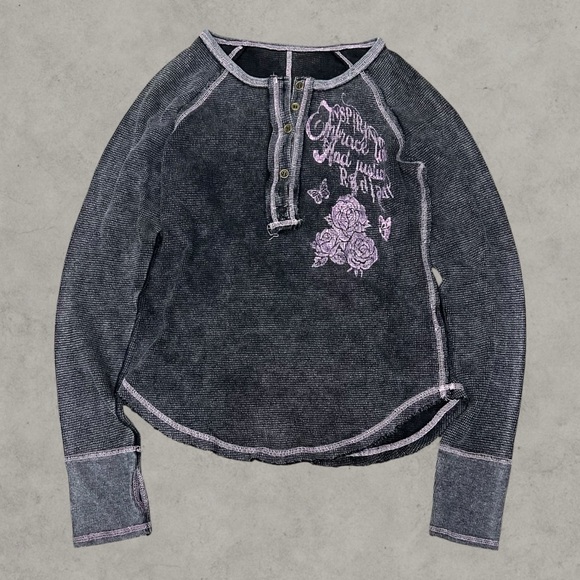 Tops - Y2K Shirt Womens Medium Gray Grunge Mallgoth Cyber Emo Thermal Long Sleeve Punk